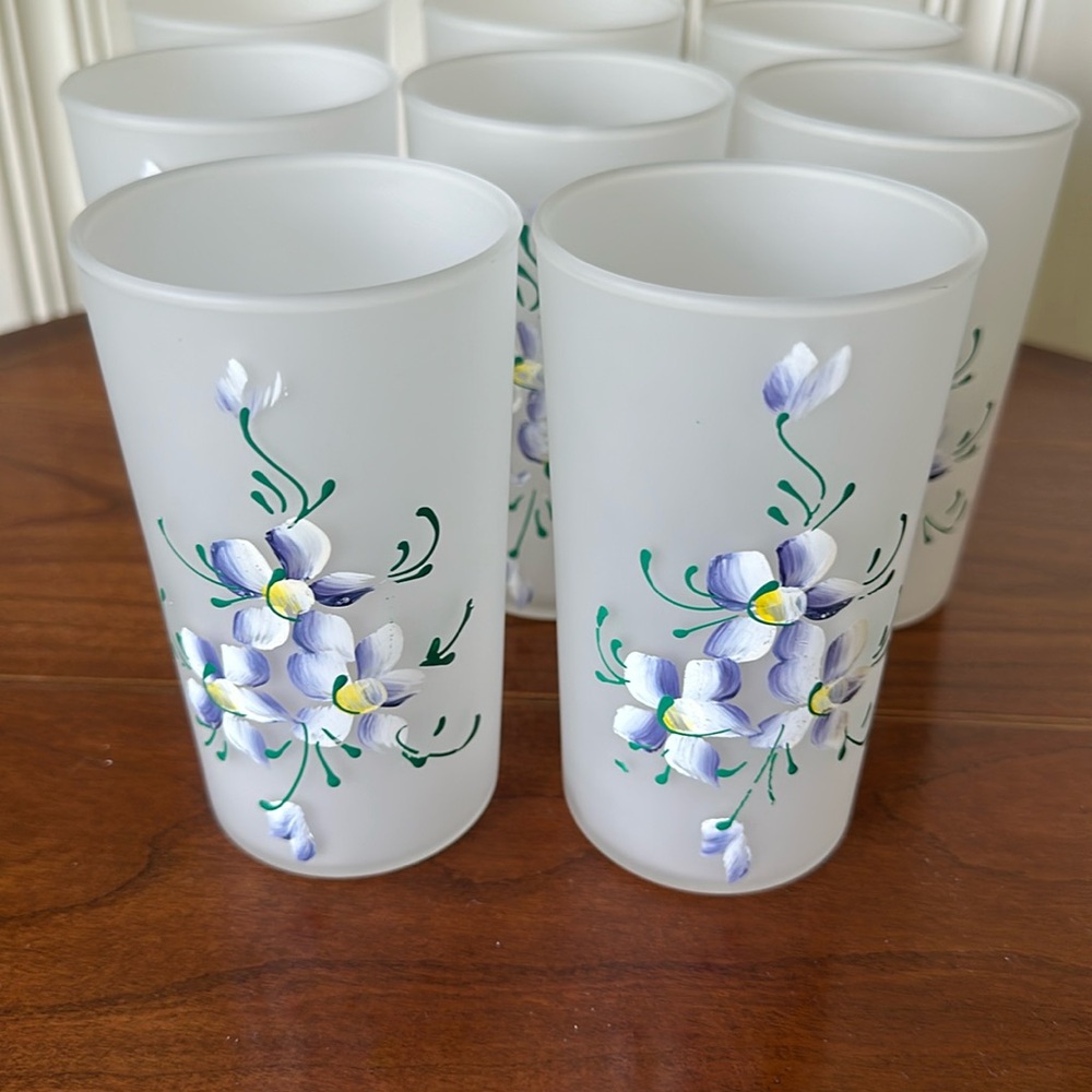 Hand Painted Frosted Drinking Glasses (8)